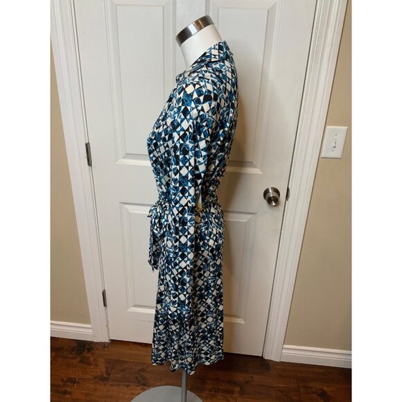 Diane Von Furstenberg New Jeanne Two Black White Blue Patterned Wrap Dress Sze10 - Picture 3 of 5